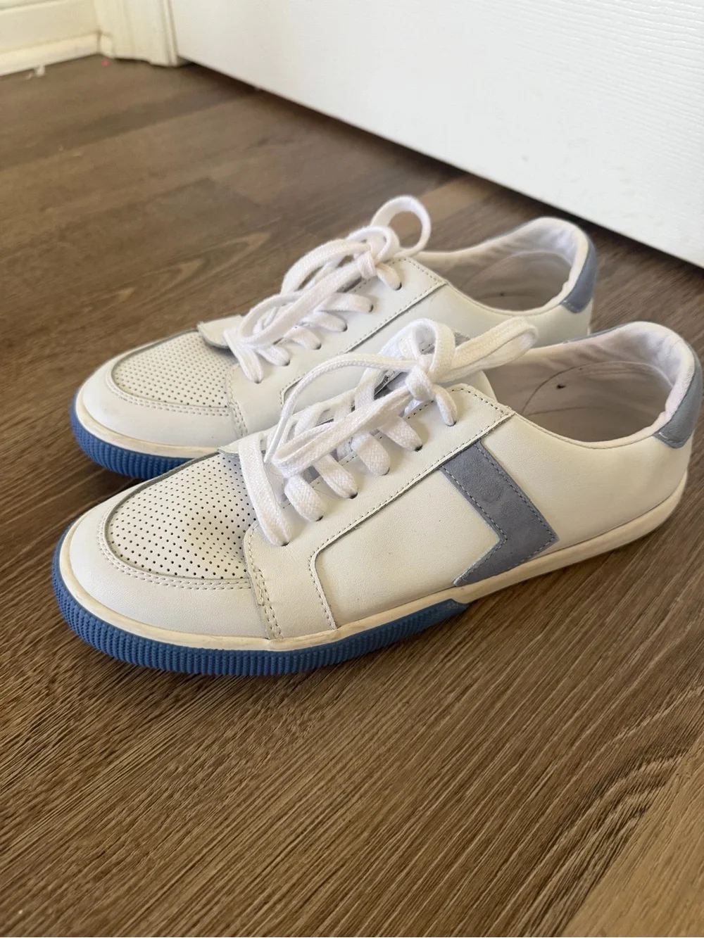 Lauren Ralph Lauren White Leather Sneakers with Blue Outsole